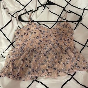 pink/blue floral smocked crop top